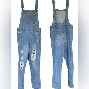 BDG Women’s Light Blue Classic Distressed Ripped Denim Overalls Small / Medium